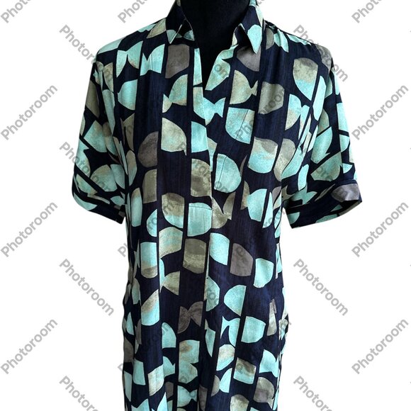 NIC+ZOE Dresses & Skirts - NIC+ZOE XSmall Blue & Green Geo Print Knee Length Short Sleeve Shift Dress